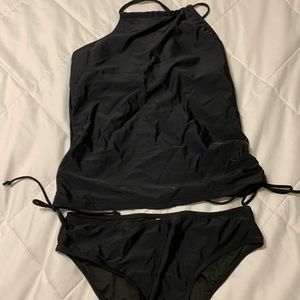 Two piece, black, halter tie tankini